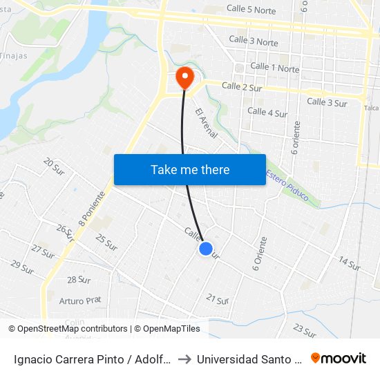 Ignacio Carrera Pinto / Adolfo Becker to Universidad Santo Tomás map