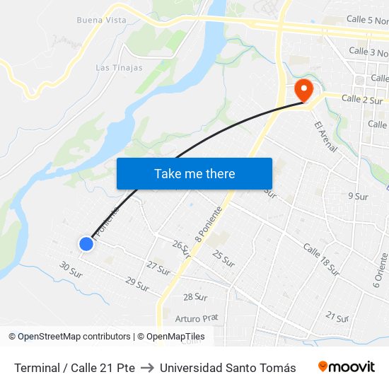 Terminal / Calle 21 Pte to Universidad Santo Tomás map