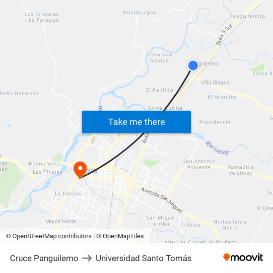 Cruce Panguilemo to Universidad Santo Tomás map