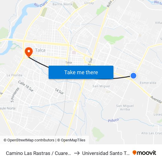 Camino Las Rastras / Cuarenta Ote to Universidad Santo Tomás map