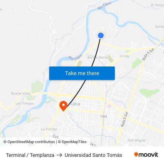Terminal / Templanza to Universidad Santo Tomás map