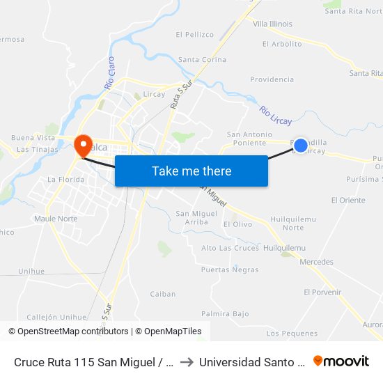 Cruce Ruta 115 San Miguel / Parada 4 to Universidad Santo Tomás map