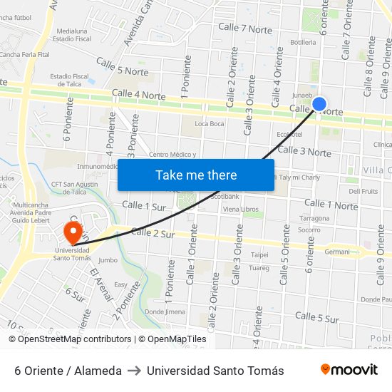 6 Oriente / Alameda to Universidad Santo Tomás map