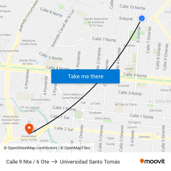 Calle 9 Nte / 6 Ote to Universidad Santo Tomás map