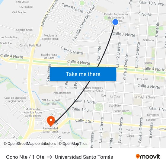 Ocho Nte / 1 Ote to Universidad Santo Tomás map