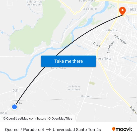 Quernel / Paradero 4 to Universidad Santo Tomás map