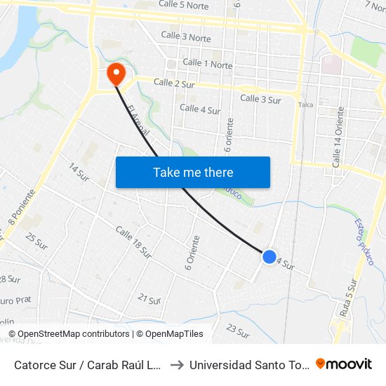 Catorce Sur / Carab Raúl Lucero to Universidad Santo Tomás map