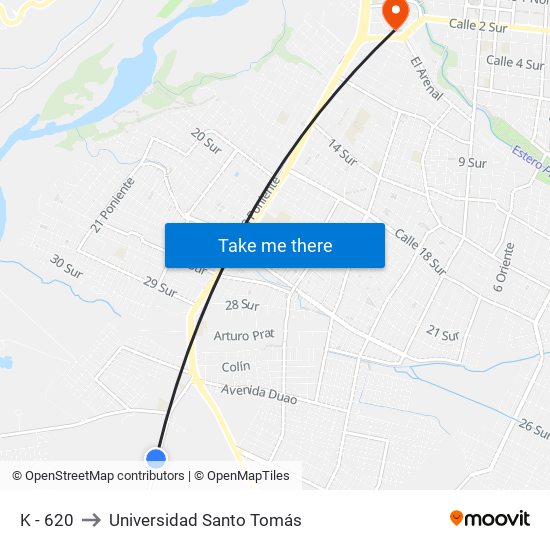 K - 620 to Universidad Santo Tomás map