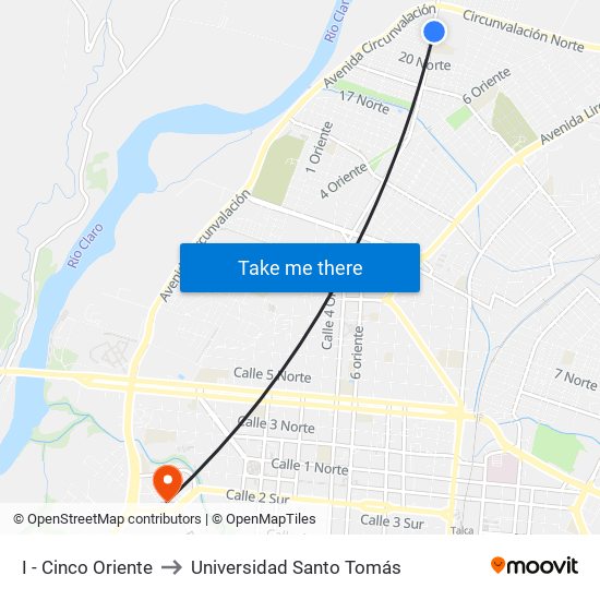 I - Cinco Oriente to Universidad Santo Tomás map