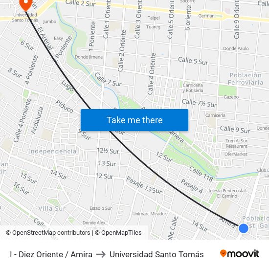 I - Diez Oriente / Amira to Universidad Santo Tomás map