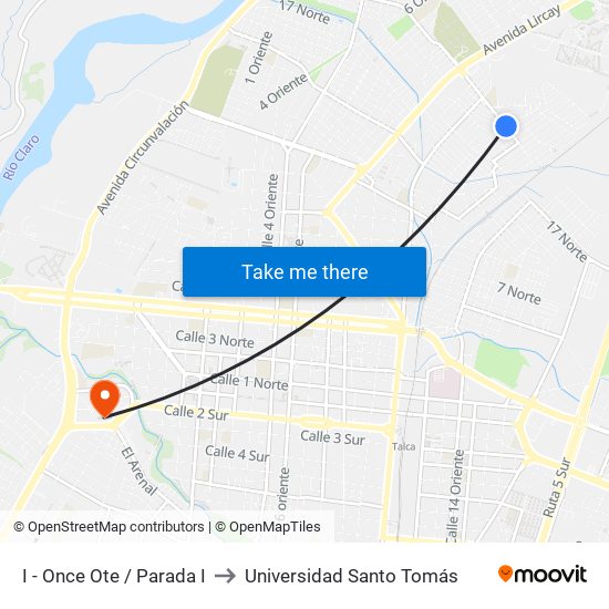 I - Once Ote / Parada I to Universidad Santo Tomás map