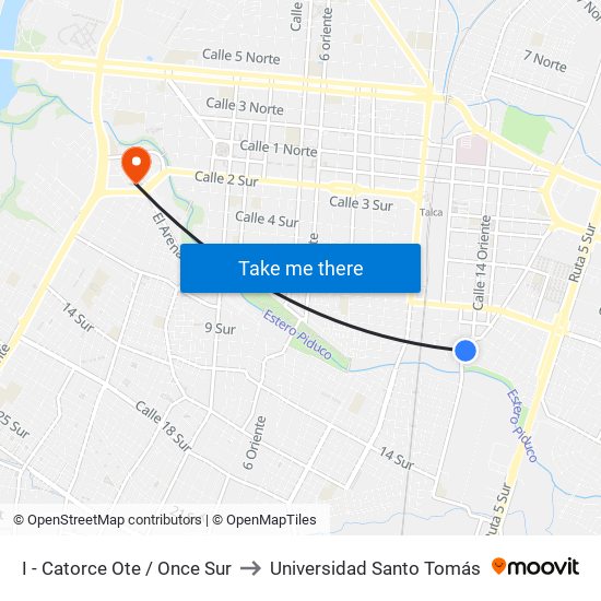 I - Catorce Ote / Once Sur to Universidad Santo Tomás map