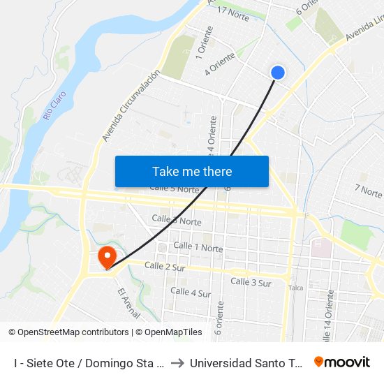 I - Siete Ote / Domingo Sta María to Universidad Santo Tomás map