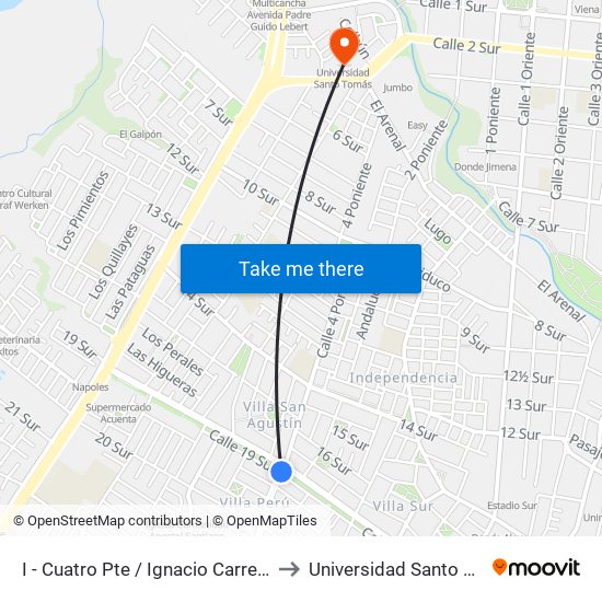 I - Cuatro Pte / Ignacio Carrera Pinto to Universidad Santo Tomás map