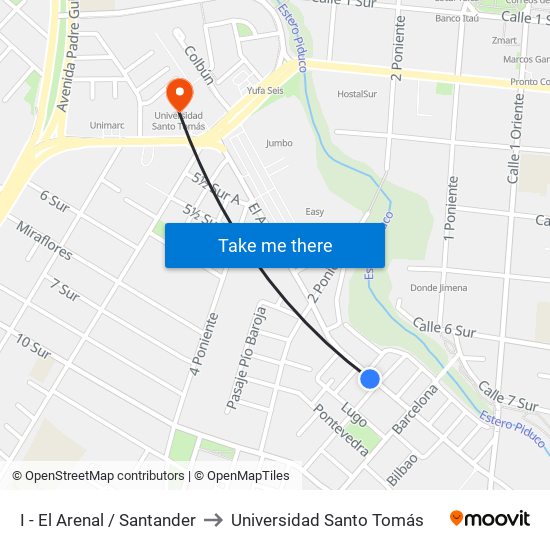 I - El Arenal / Santander to Universidad Santo Tomás map