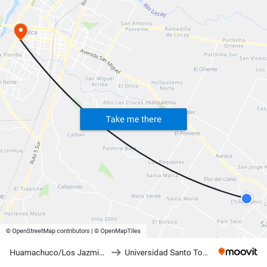 Huamachuco/Los Jazmines to Universidad Santo Tomás map