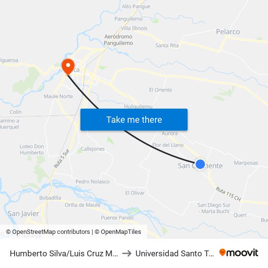 Humberto Silva/Luis Cruz Martinez to Universidad Santo Tomás map