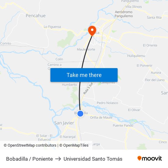 Bobadilla / Poniente to Universidad Santo Tomás map