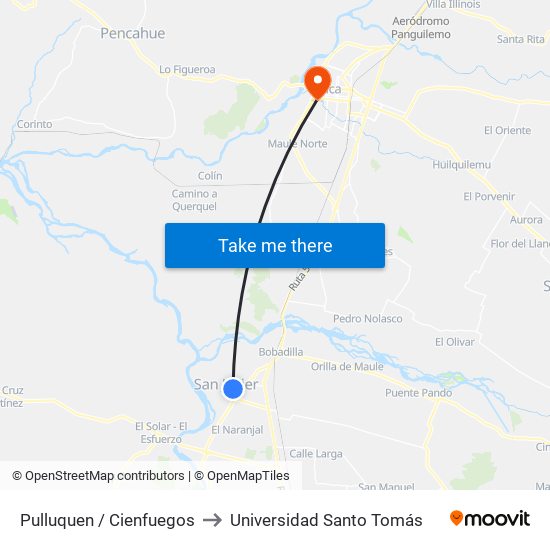 Pulluquen / Cienfuegos to Universidad Santo Tomás map