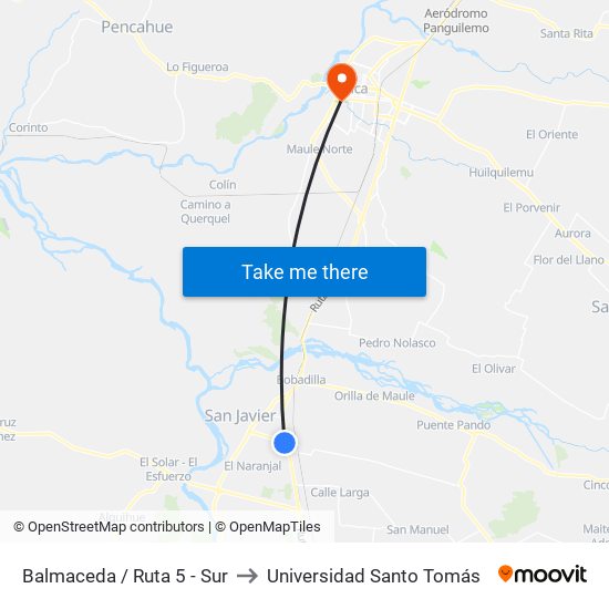 Balmaceda / Ruta 5 - Sur to Universidad Santo Tomás map