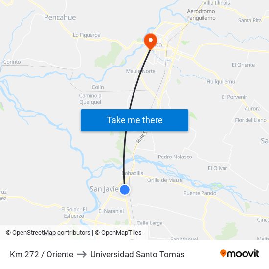 Km 272 / Oriente to Universidad Santo Tomás map