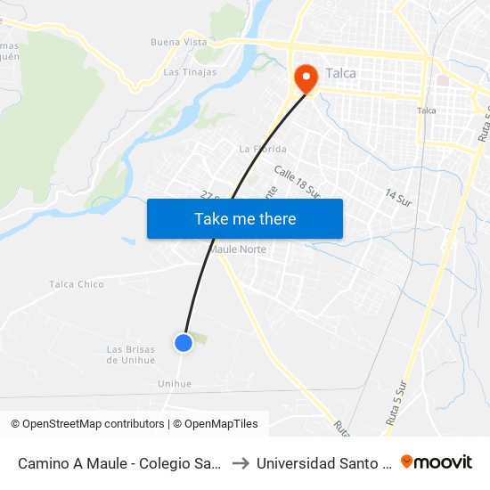 Camino A Maule - Colegio San Esteban to Universidad Santo Tomás map