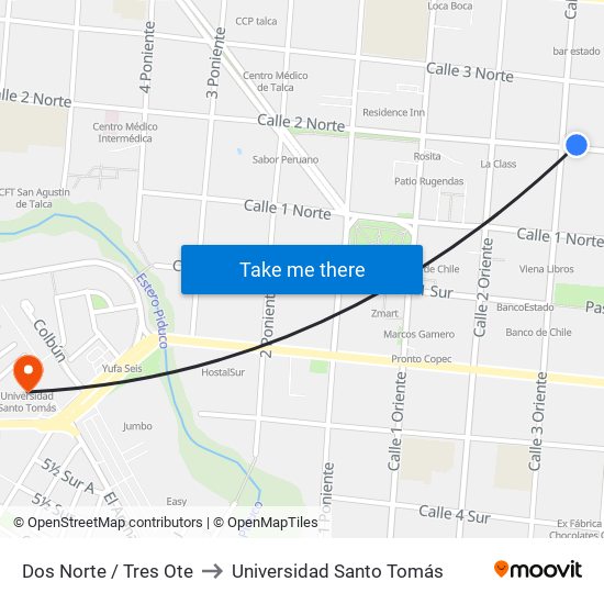 Dos Norte / Tres Ote to Universidad Santo Tomás map