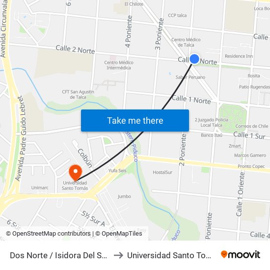 Dos Norte / Isidora Del Solar to Universidad Santo Tomás map