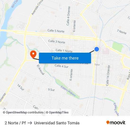 2 Norte / Pf to Universidad Santo Tomás map