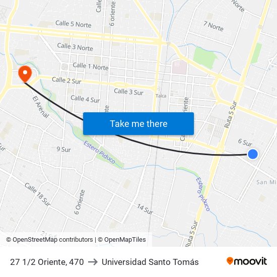 27 1/2 Oriente, 470 to Universidad Santo Tomás map