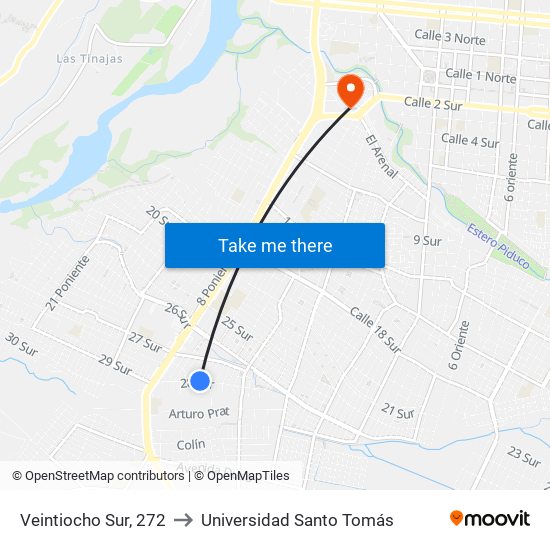 Veintiocho Sur, 272 to Universidad Santo Tomás map