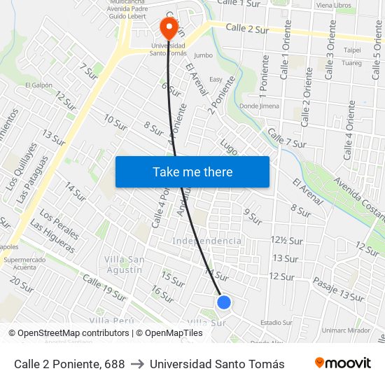 Calle 2 Poniente, 688 to Universidad Santo Tomás map