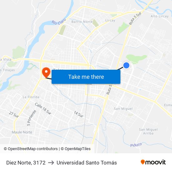 Diez Norte, 3172 to Universidad Santo Tomás map