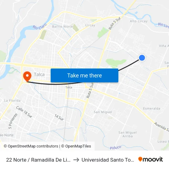 22  Norte / Ramadilla De Lircay to Universidad Santo Tomás map