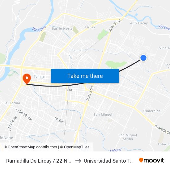 Ramadilla De Lircay / 22 Norte A to Universidad Santo Tomás map
