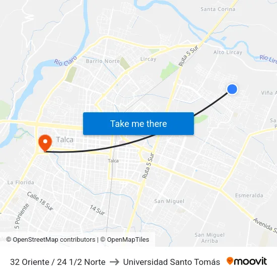 32 Oriente / 24 1/2 Norte to Universidad Santo Tomás map