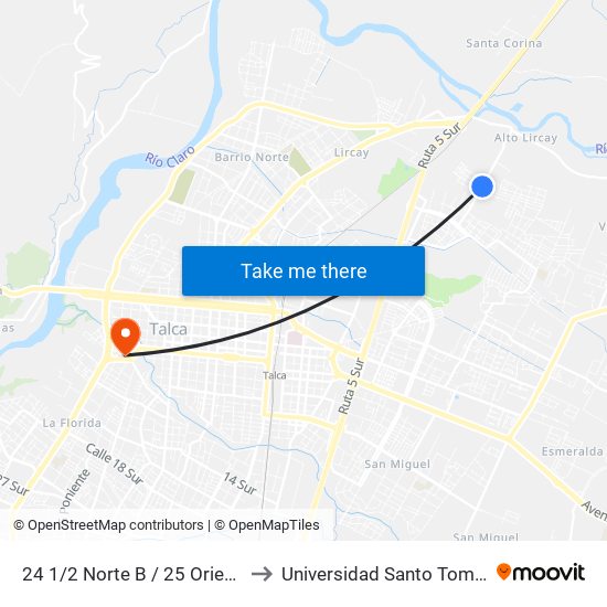 24 1/2 Norte B / 25 Oriente to Universidad Santo Tomás map