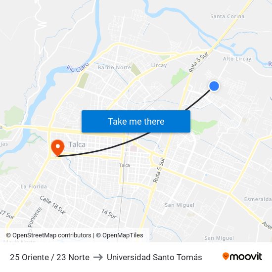 25 Oriente / 23 Norte to Universidad Santo Tomás map