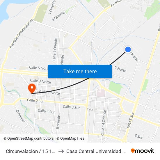 Circunvalación / 15 1/2 Ote to Casa Central Universidad De Talca map