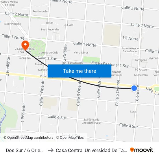 Dos Sur / 6 Oriente to Casa Central Universidad De Talca map