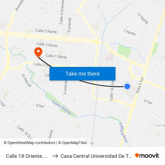 Calle 18 Oriente, 765 to Casa Central Universidad De Talca map