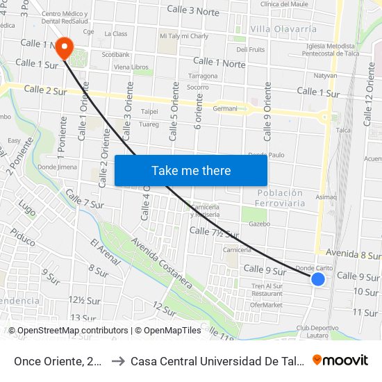 Once Oriente, 294 to Casa Central Universidad De Talca map