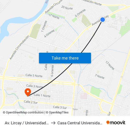 Av. Lircay / Universidad De Talca to Casa Central Universidad De Talca map