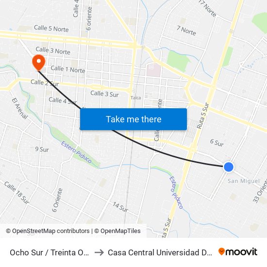 Ocho Sur / Treinta Oriente to Casa Central Universidad De Talca map