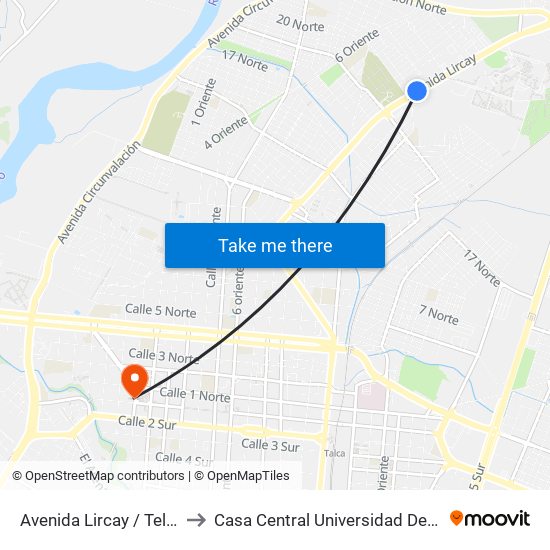 Avenida Lircay / Teletón to Casa Central Universidad De Talca map