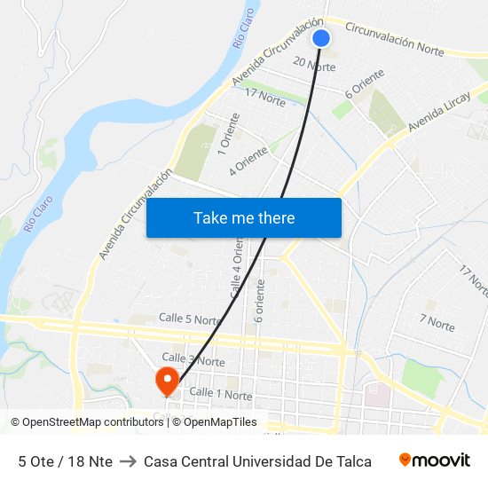 5 Ote / 18 Nte to Casa Central Universidad De Talca map