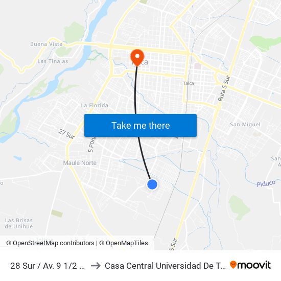 28 Sur / Av. 9 1/2 Ote to Casa Central Universidad De Talca map