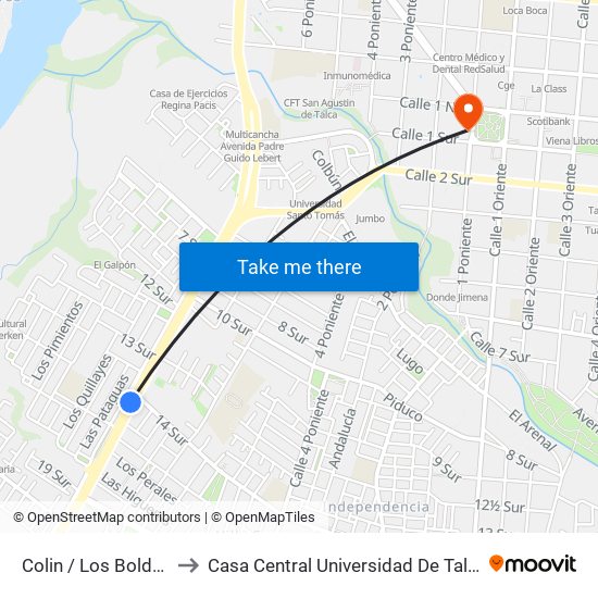 Colin / Los Boldos to Casa Central Universidad De Talca map