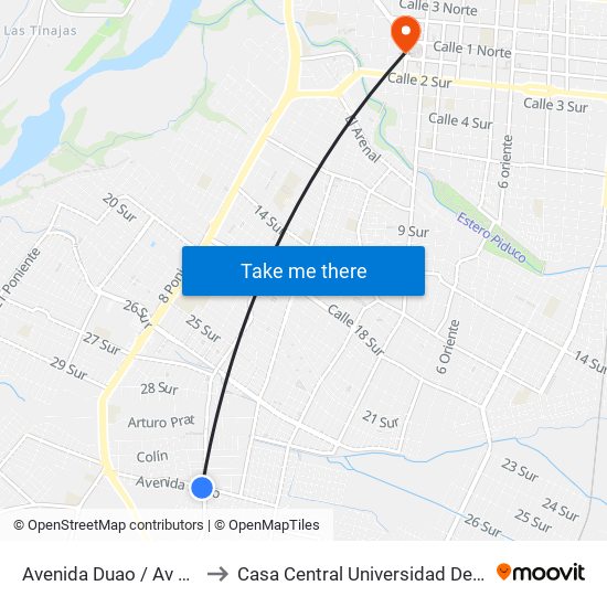 Avenida Duao / Av 5 Pte to Casa Central Universidad De Talca map