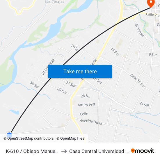 K-610 / Obispo Manuel Larrain to Casa Central Universidad De Talca map